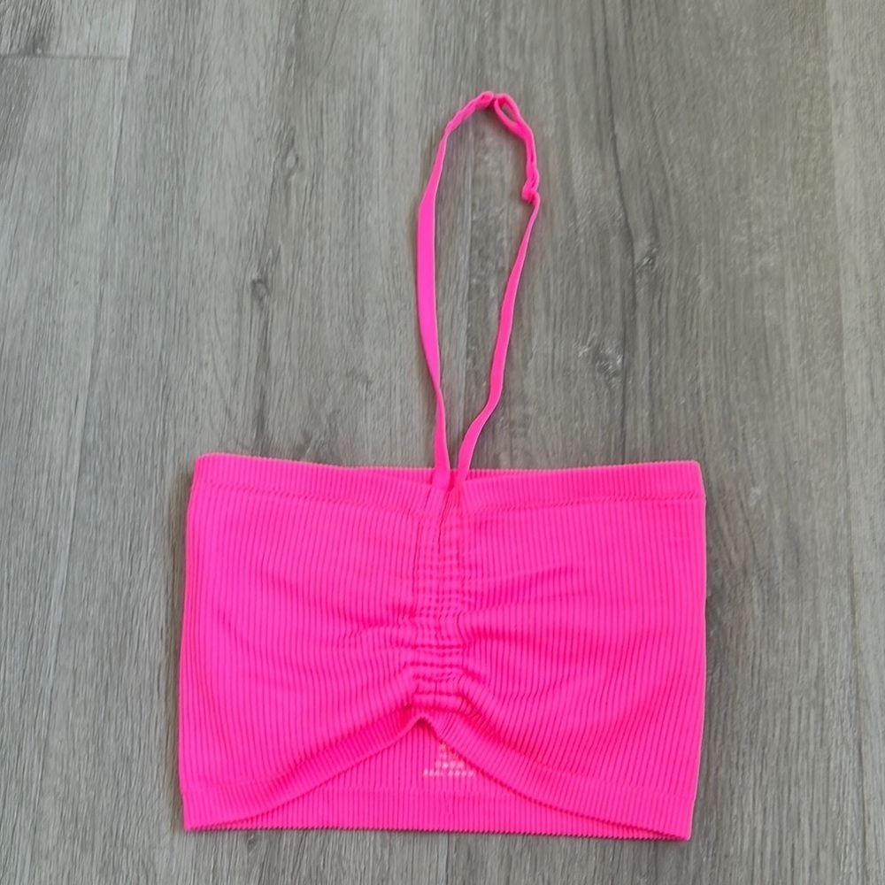 AERIE size XS Vibrant Pink Strapless Bandeau Top adjustable halter crop top